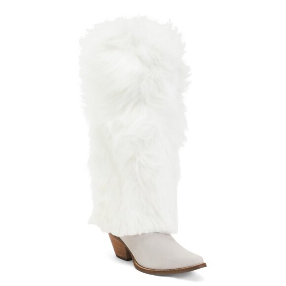 DINGO White Made In Mexico Leather Lad 18 Faux Fur Snuggle Boots - Picture 1 of 2